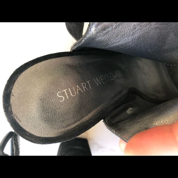Stuart Weitzman  Black Suede Peep Toe Platform Heel Sandals with chunky heel Sz7 - Picture 2 of 7